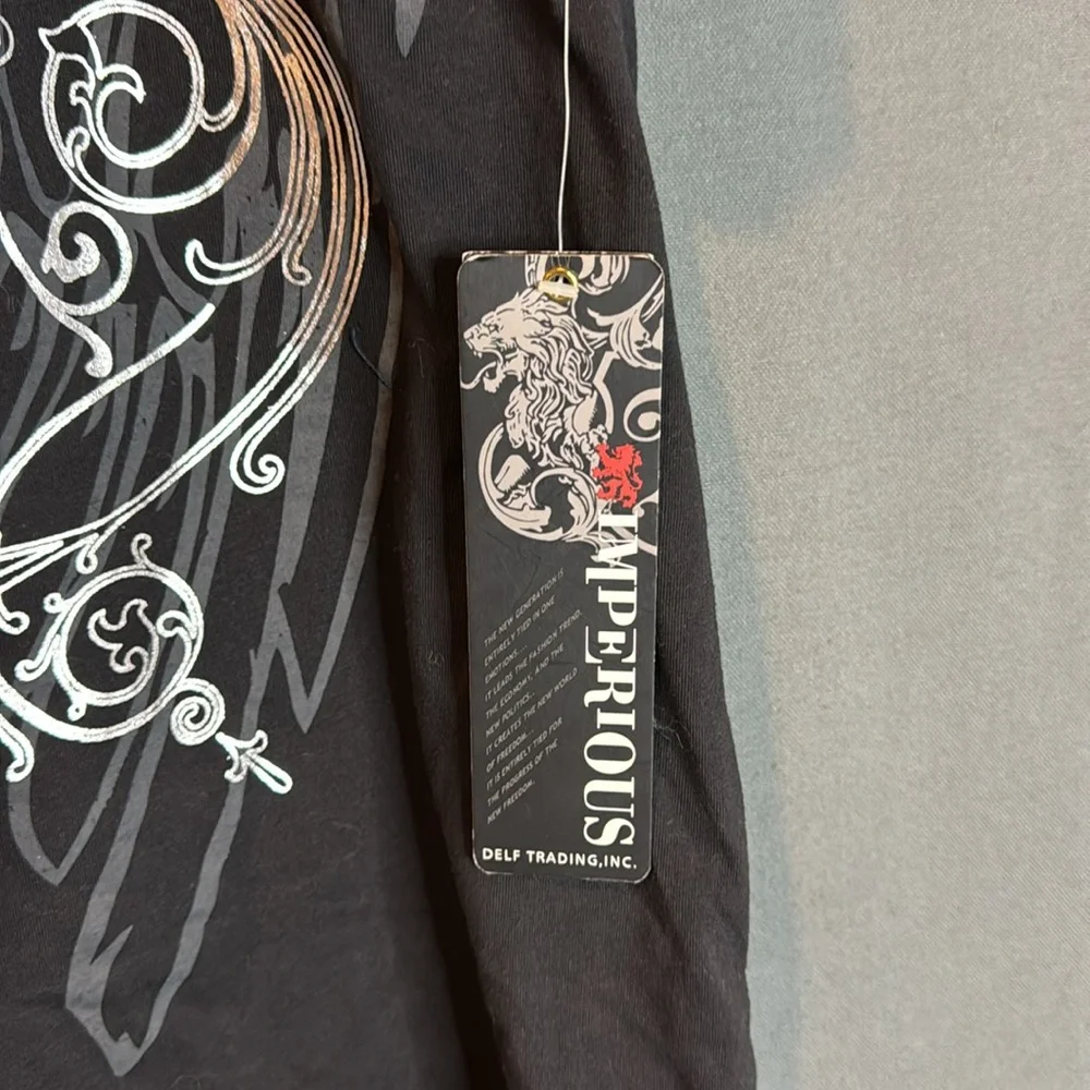 Delf Trading Black Graphic T-Shirt with White and Silver Design size XLarge - Picture 3 of 6